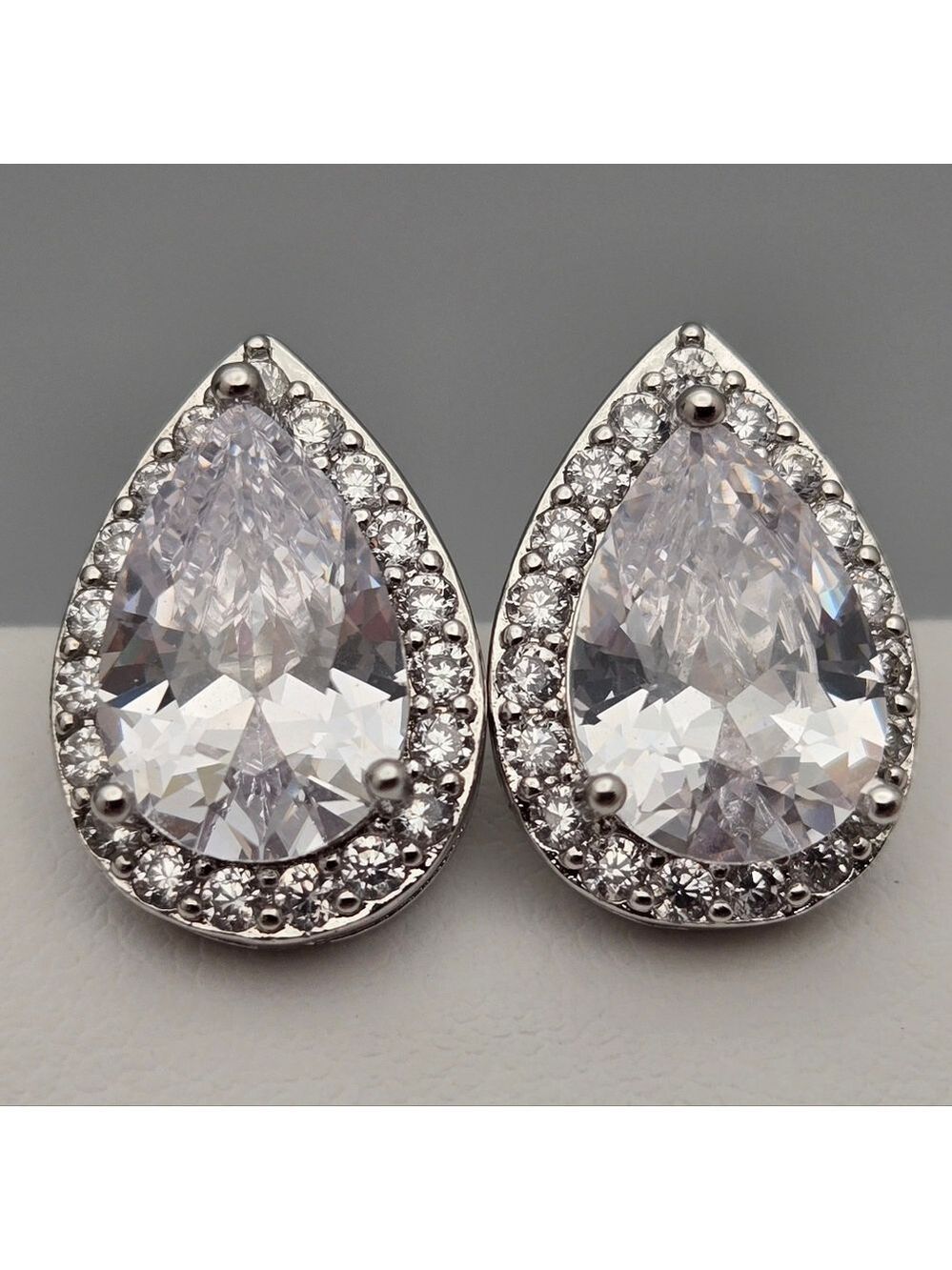 Bridal Teardrop Stud Earrings CZ Cubic Zirconia Wedding Extra Sparkle